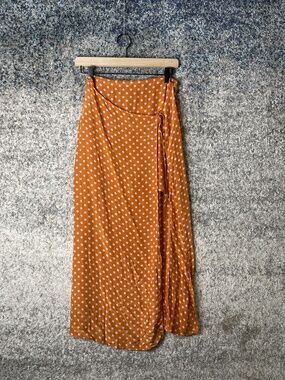 Mango Skirt Womens Medium Orange Polka Dot Maxi Wrap Sustainable Viscose New